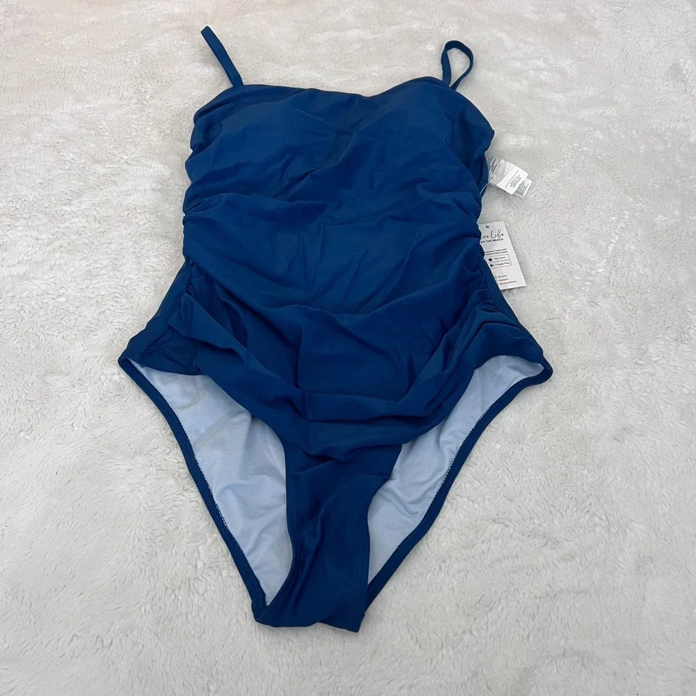 Cupshe Women's Navy Blue Ruched One Piece Swimsuit T1S0043 Size Large NWT - Picture 1 of 9